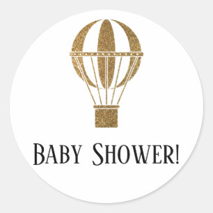 Sticker Rond Baby shower simple avec Parties scintillant Gold H