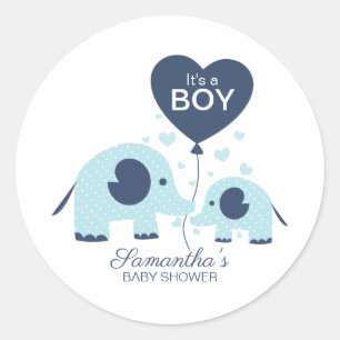 Sticker Rond Baby shower simple bleu éléphant garçon