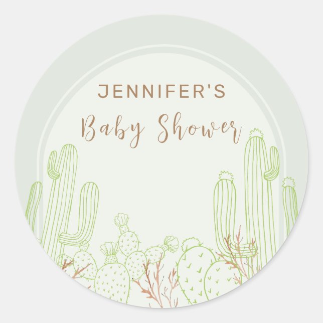 Sticker Rond Baby shower simple Boho Cactus Line Art Arch (Devant)
