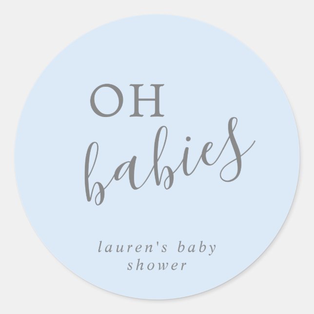 Sticker Rond Baby shower Simple Cute Blue Boy Twins (Devant)