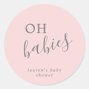 Sticker Rond Baby shower simple mignon rose fille jumeaux