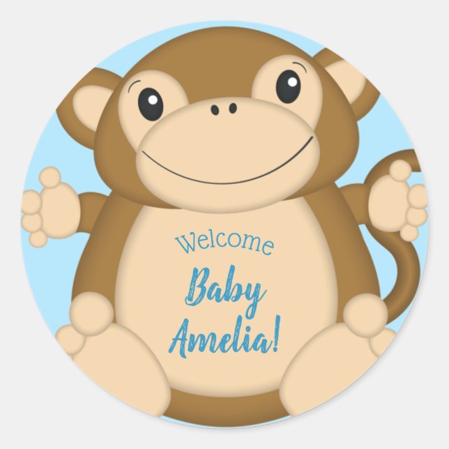 Sticker Rond Baby shower singe bleu (Devant)