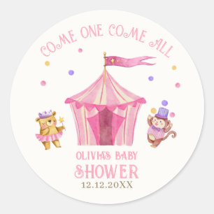 Sticker Rond Baby shower singe de cirque rose unique