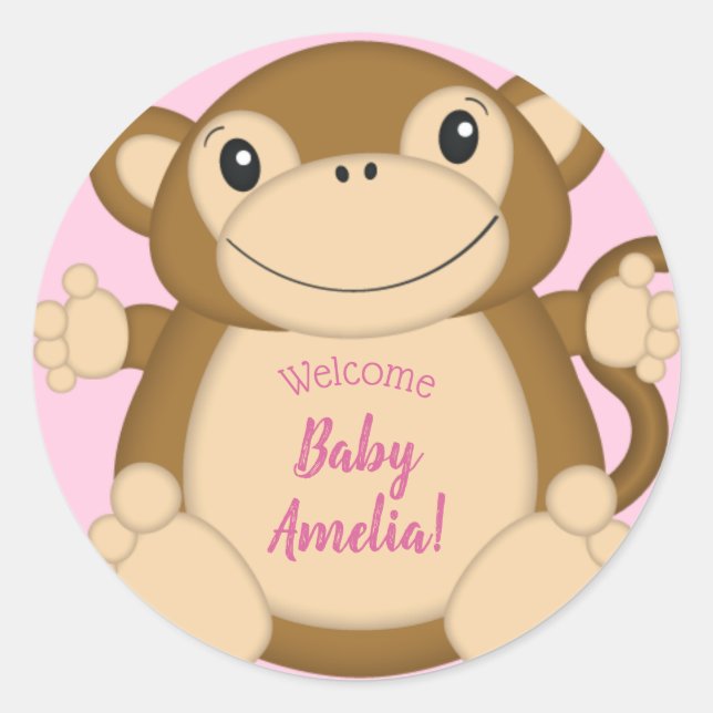 Sticker Rond Baby shower singe rose (Devant)