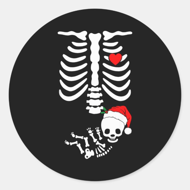 Sticker Rond Baby Shower Skeleton Christmas Santa Pregnancy Ann (Devant)