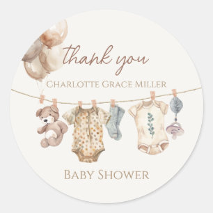 Sticker Rond Baby shower Soft Boho Neutral Vêtements de bébé