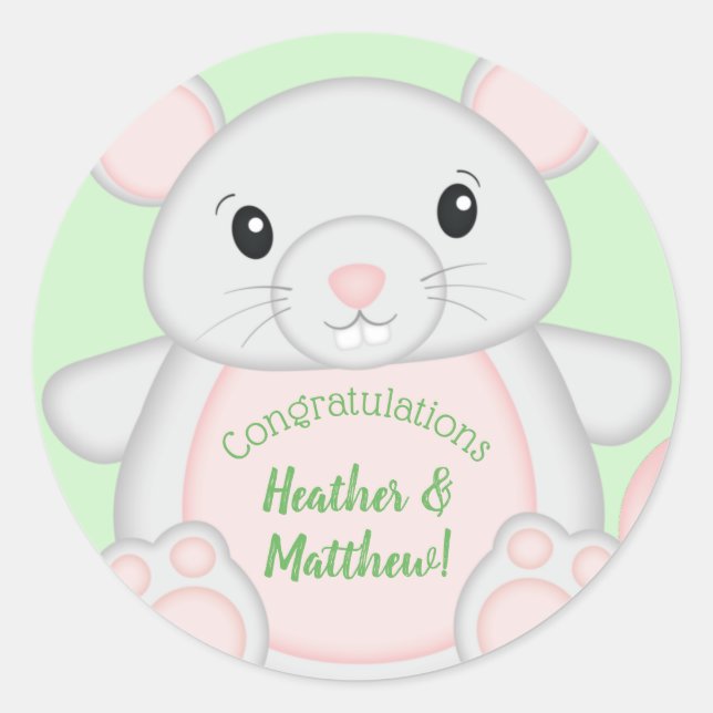 Sticker Rond Baby shower souris (Devant)
