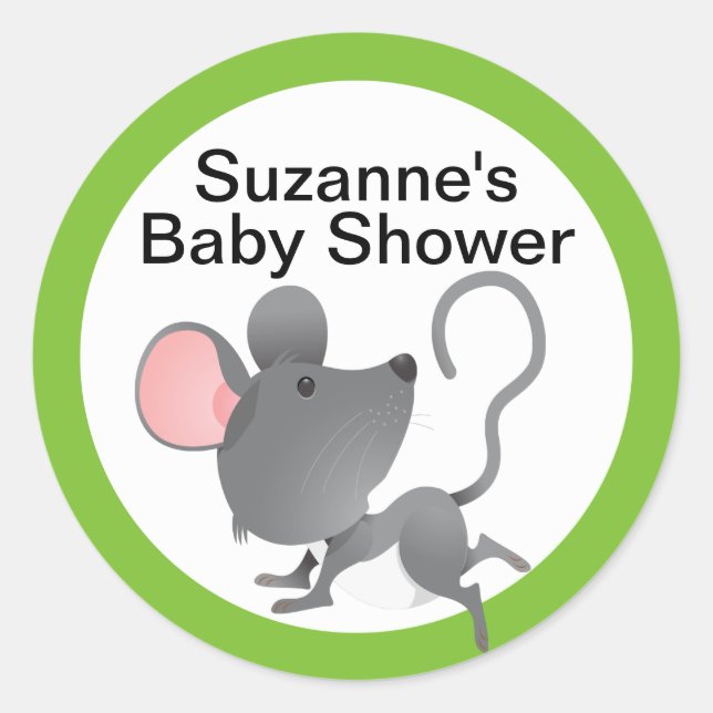 Sticker Rond Baby shower souris mignonne en bleu (Devant)