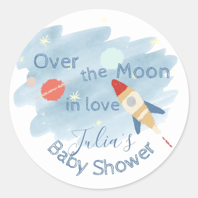 Sticker Rond Baby shower spatial sur la lune (Devant)