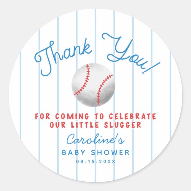 Sticker Rond Baby shower sportif de baseball Merci Favoriser (Devant)