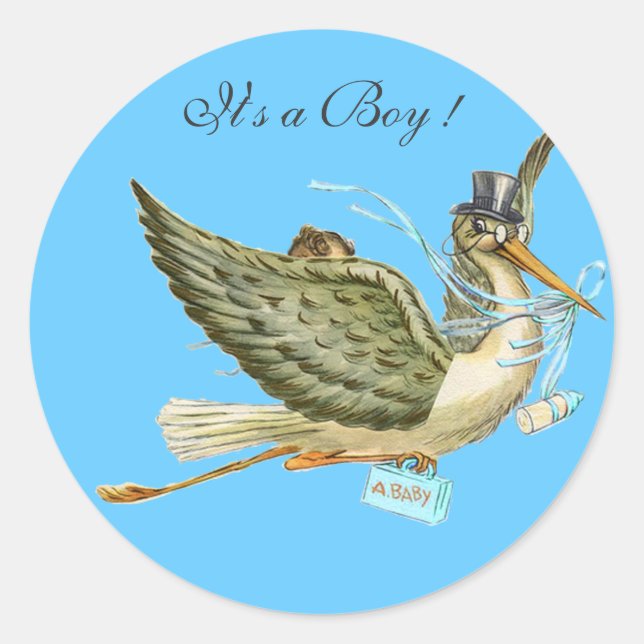 STICKER ROND BABY SHOWER STORK (Devant)