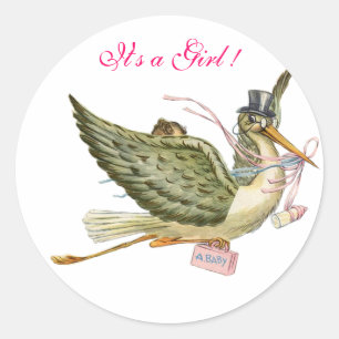 STICKER ROND BABY SHOWER STORK