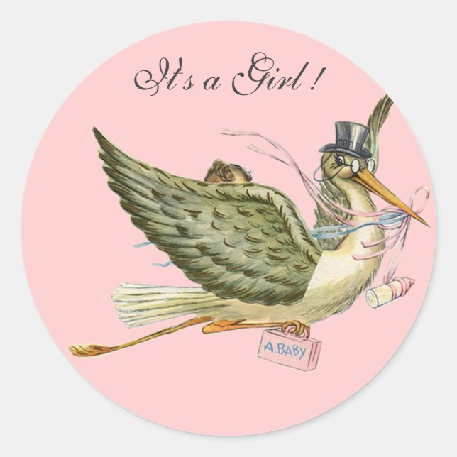 STICKER ROND BABY SHOWER STORK (Devant)