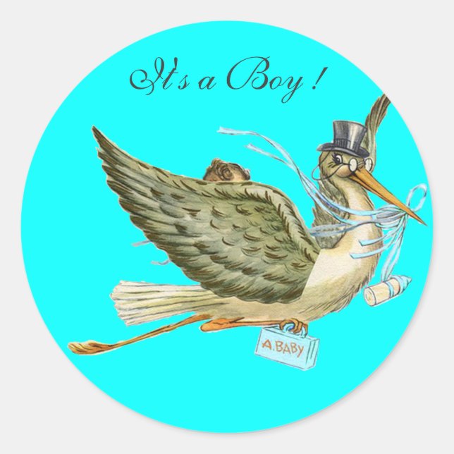 STICKER ROND BABY SHOWER STORK (Devant)