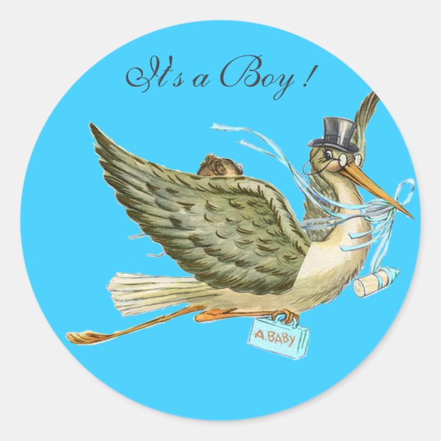 STICKER ROND BABY SHOWER STORK (Devant)
