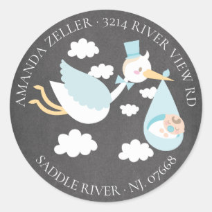 Sticker Rond Baby shower Stork Boys Adresse de retour