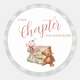 Sticker Rond Baby shower Storybook Nouveau chapitre commence