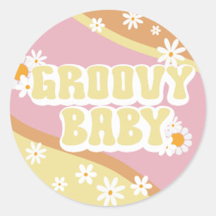 Sticker Rond Baby shower super, Boho Retro, Vibe des années 70