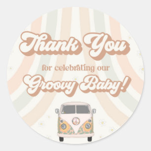 Sticker Rond baby shower super rétro les années 70 thème préfér