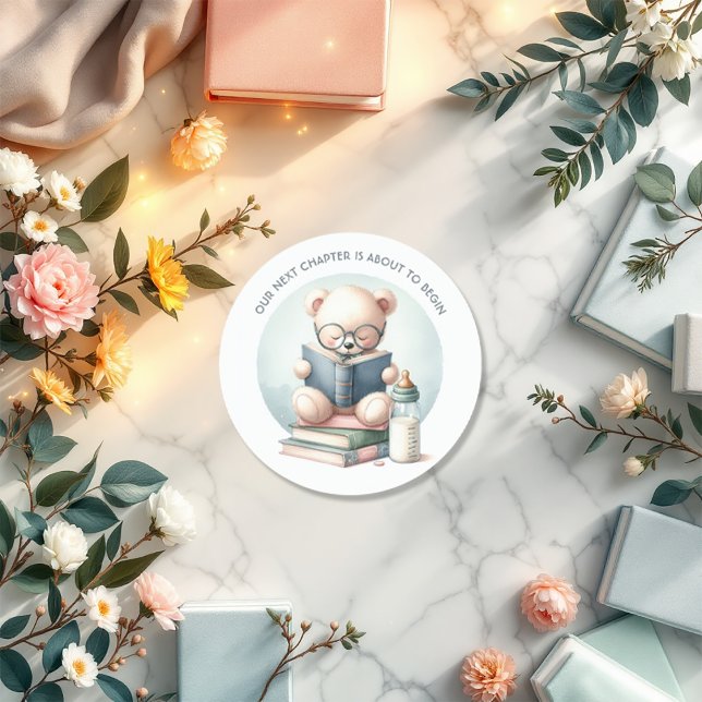 Sticker Rond Baby-Shower sur le thème du livre d'histoires (Storybook Baby Shower Classic Round Sticker)