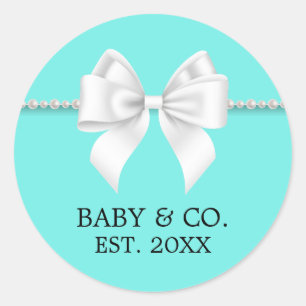 Sticker Rond Baby Shower sur le thème élégant turquoise aqua Ti