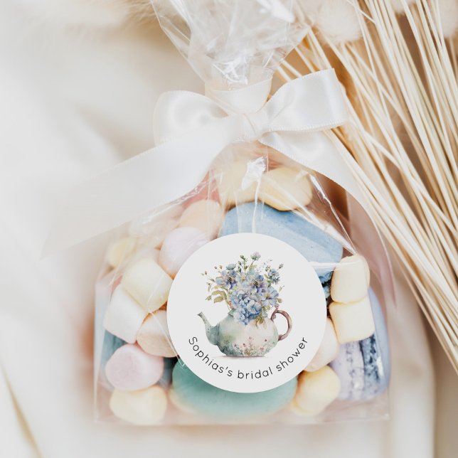 Sticker Rond Baby shower sur un thème de thé aux hortensias ble (Créateur téléchargé)