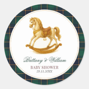 Sticker Rond Baby shower Tartan Plaid À Cheval Rocheux