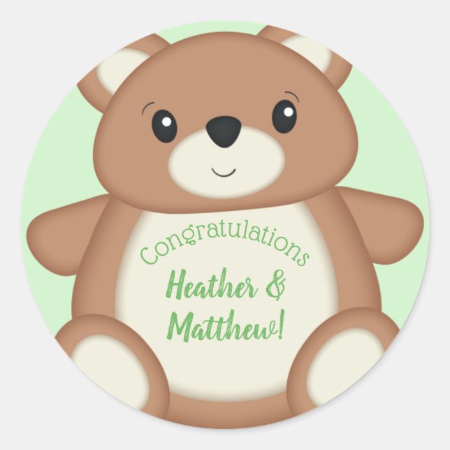 Sticker Rond Baby shower Teddy Bear (Devant)