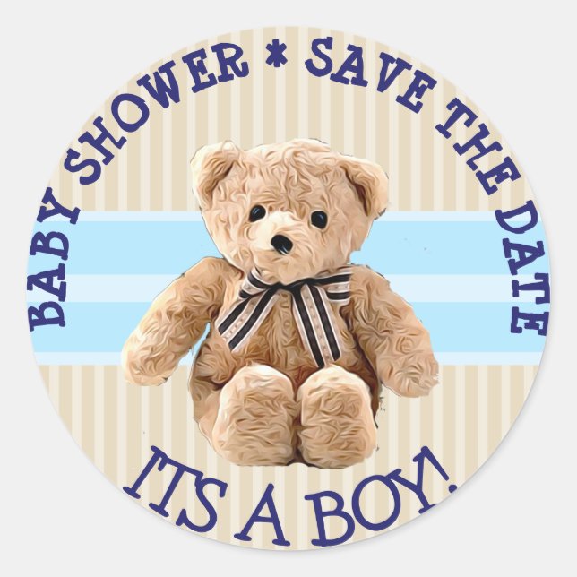 Sticker Rond Baby shower Teddy Bear Enregistrer l'étiquette de  (Devant)