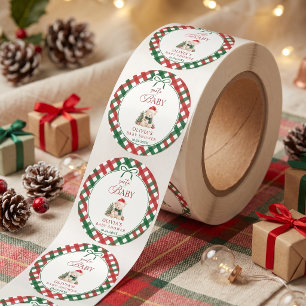 Sticker Rond Baby Shower Teddy Bear Santa
