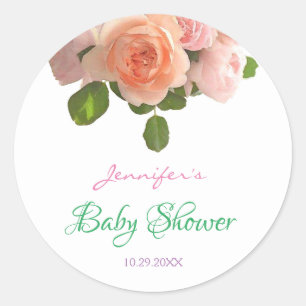 Sticker Rond Baby shower tendance Aquarelle Roses manuscrits
