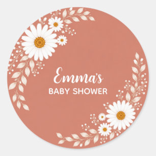 Sticker Rond Baby Shower Terre Cuite Daisy