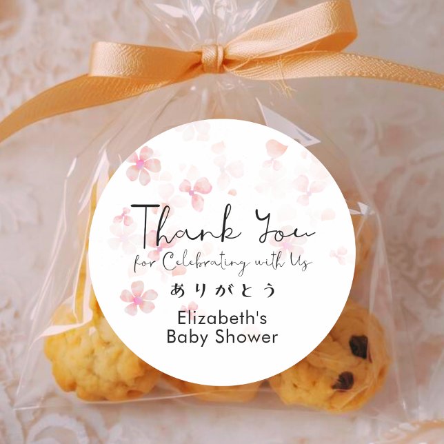 Sticker Rond Baby Shower Thank You Cherry Blossom Floral Script (Créateur téléchargé)