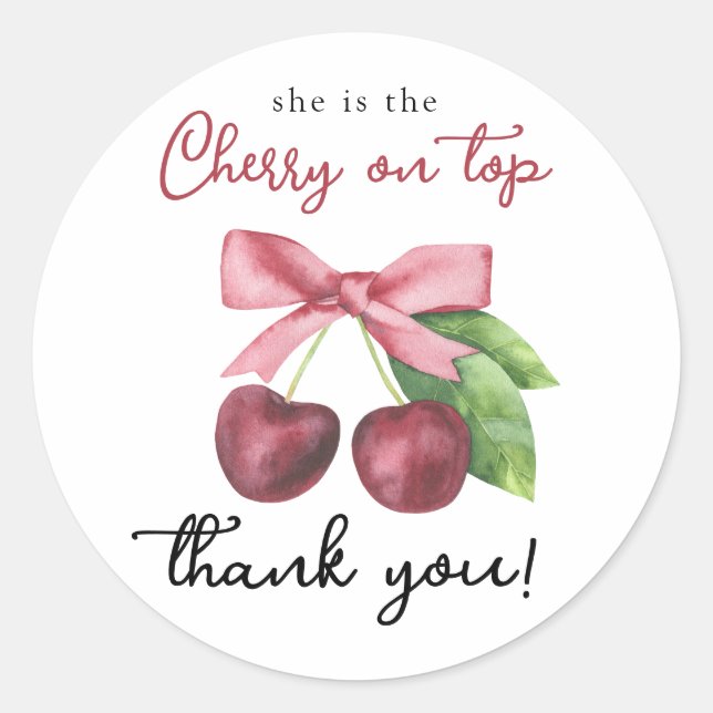 Sticker Rond Baby shower thème cerise - Merci (Devant)