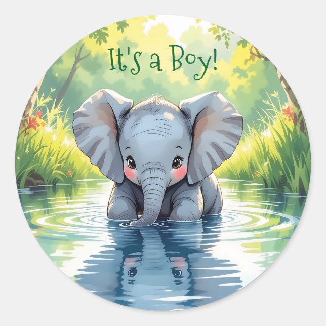 Sticker Rond Baby Shower Thème Éléphant (Devant)