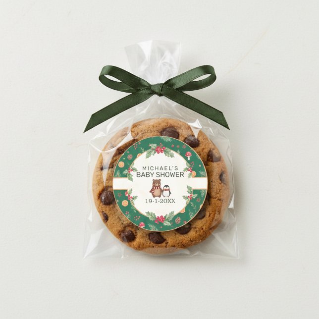 Sticker Rond Baby-Shower Thème Forêt Hivernale (Créateur téléchargé)