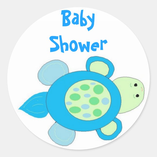 Sticker Rond Baby-Shower Tortue Bleue (Devant)