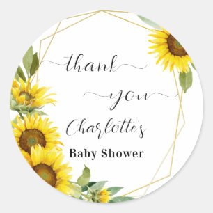 Sticker Rond Baby Shower Tournesol Aquarelle