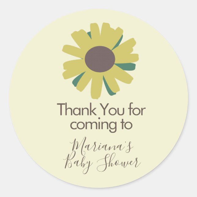 Sticker Rond Baby shower Tournesols Merci vert (Devant)