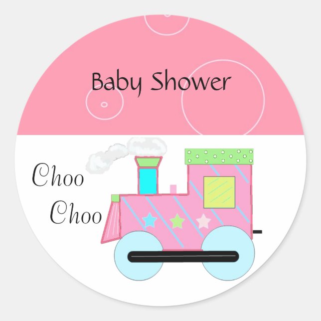 Sticker Rond Baby Shower Train à vapeur rose (Devant)