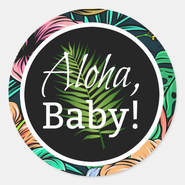 Sticker Rond Baby shower tropical de thème de Luau de ketmie (Devant)