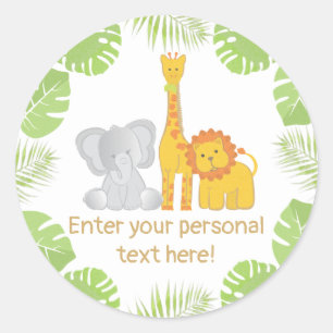 Sticker Rond Baby shower tropical Safari Jungle Animaux