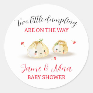 Sticker Rond Baby shower Twin Cute Dumpling Champignons