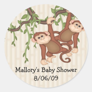 Sticker Rond Baby shower Twin Monkeys
