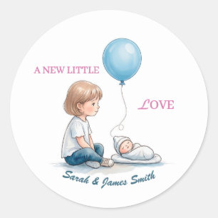 Sticker Rond Baby Shower Un Nouvel Amour (Frère et Sœur)