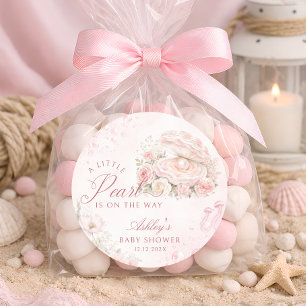 Sticker Rond Baby Shower Une Petite Perle Sous La Mer