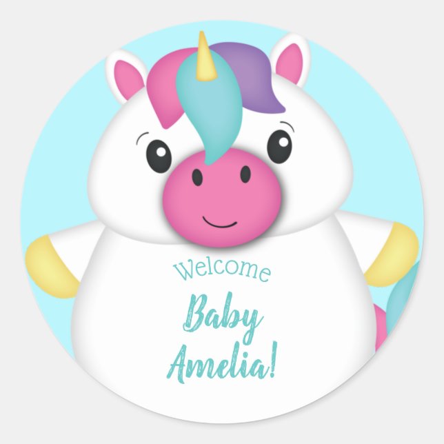 Sticker Rond Baby shower Unicorn (Devant)