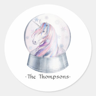 Sticker Rond Baby shower Unicorn Parties scintillant aquarelle