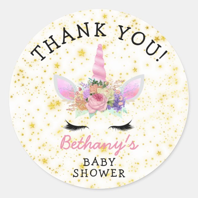 Sticker Rond Baby shower Unicorne or rose en faveur (Devant)