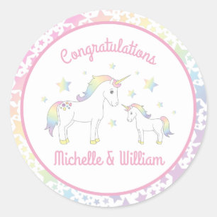 Sticker Rond Baby shower Unicorne Rainbow Pastel